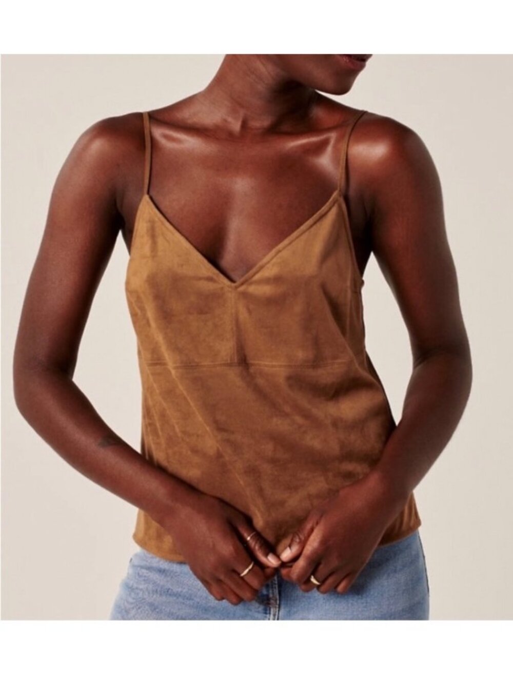 Abercrombie & Fitch Faux Suede Cami Tank Top Women’s Small Brown V-Neck